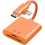 2в1 редукция с четец за карти - слот за SD / TF карта за USB-C / Lightning - оранжева