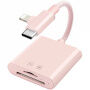 2в1 редукция с четец за карти - слот за SD / TF карта към USB-C / Lightning - розова