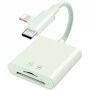 2в1 редукция с четец на карти - слот за SD / TF карта за USB-C / Lightning - зелена