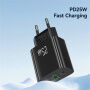 USAMS CC315 GaN зарядно за бързо зареждане с портове USB-C / USB-A - 25W - бял