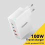ESSAGER ES-CD37 Зарядно за бързо зареждане с портове 2x USB-C / 2x USB-A - 100W - бял