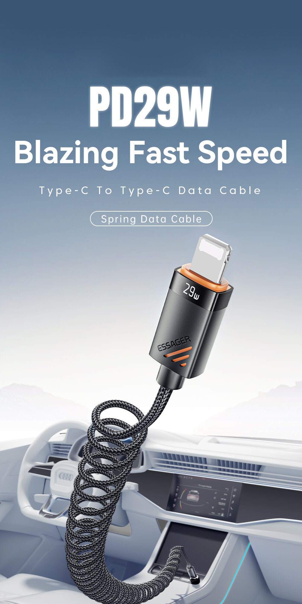 ESSAGER спираловиден оплетен Кабел за зареждане и пренос на данни - USB-C към Lightning - 1,8 m - черен ESSAGER спираловиден оплетен Кабел за зареждане и пренос на данни - USB-C към Lightning - 1,8 m - черен