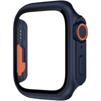 Калъф приличащ на Watch Ultra със закалено стъкло за Apple Watch 44mm - тъмно син