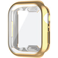 Метализиран калъф от мека пластмаса със защита на дисплея за Apple Watch 45mm - златист