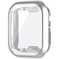 Металически калъф от мека пластмаса със защита на дисплея за Apple Watch 45mm - сребрист