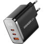 ESSAGER ES-CD64 GaN зарядно за бързо зареждане с дисплей и портове 2x USB-C / USB-A - 65W - черно