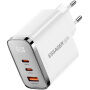 ESSAGER ES-CD64 GaN зарядно за бързо зареждане с дисплей и портове 2x USB-C / USB-A - 65W - бял