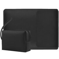 2в1 калъф със стойка и чанта за аксесоари за iPad до 13" / MacBook до 14" - черна