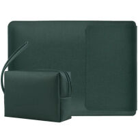 2в1 калъф със стойка и чанта за аксесоари за iPad до 13" / MacBook до 14" - тъмнозелено