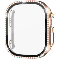 xDfind калъф, обсипан с камъчета, със закалено стъкло за Apple Watch Ultra 49mm - розово злато