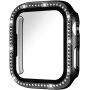 xDfind калъф с инкрустирани камъчета и закалено стъкло за Apple Watch 45mm - черно
