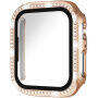 xDfind Калъф с камъни и закалено стъкло за Apple Watch 44mm - розово злато