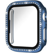 xDfind Калъф с камъчета и закалено стъкло за Apple Watch 44mm - тъмносин