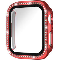 xDfind Калъф обсипан с камъни със Закалено стъкло за Apple Watch 44mm - червено