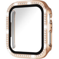 xDfind калъф, инкрустиран с камъни, със закалено стъкло за Apple Watch 41mm - розово златист