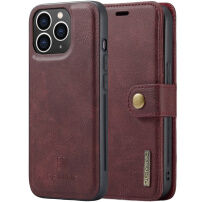 DG.MING 2в1 сваляем флип калъф за iPhone 13 Pro - винено червено