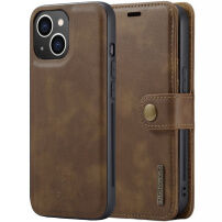 DG.MING 2в1 сваляем флип калъф за iPhone 14 Plus - кафяв
