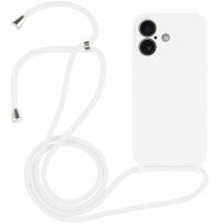Силиконов кейс с връзка за iPhone 16 - бял