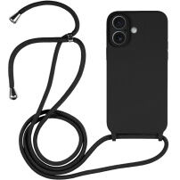 Силиконов кейс с връзка за iPhone 16 Plus - черен
