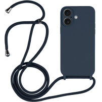 Силиконов кейс с връзка за iPhone 16 Plus - тъмносин