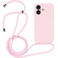 Силиконов кейс с връзка за iPhone 16 Plus - розов