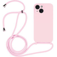 Силиконов кейс с връзка за iPhone 15 Plus - розов