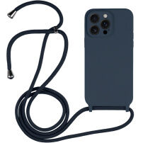 Силиконов кейс с връзка за iPhone 15 Pro - тъмносин