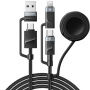 ESSAGER 3в1 универсален оплетен кабел за зареждане и данни - USB-C / USB-A към магнитна шайба / USB-C / Lightning - 2 m - черен