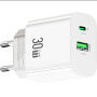 USAMS CC316 GaN Зарядно за бързо зареждане с портове USB-C / USB-A - 30W - бял