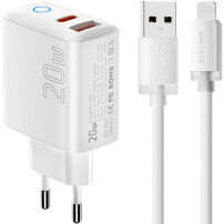 ESSAGER ES-CD55 комплект адаптер с портове USB-C / USB-A и Кабел USB-A към Lightning - 20W - 1 m - бял