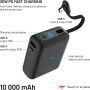 FIXED Zen 10 Loop външна батерия с интегриран кабел USB-C и портове USB-C / USB-A - 10 000 mAh - черна