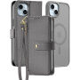 DUX DUCIS Свалящ се флип кейс Lawa 2в1 с MagSafe и портфейл за iPhone 15 - сив