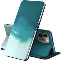 Флип защитен калъф с мотив на водни бои за iPhone 13 Pro Max - зелено