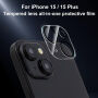 XDcase Закалено стъкло за защита на лещите на задната камера за iPhone 15 / 15 Plus - черно