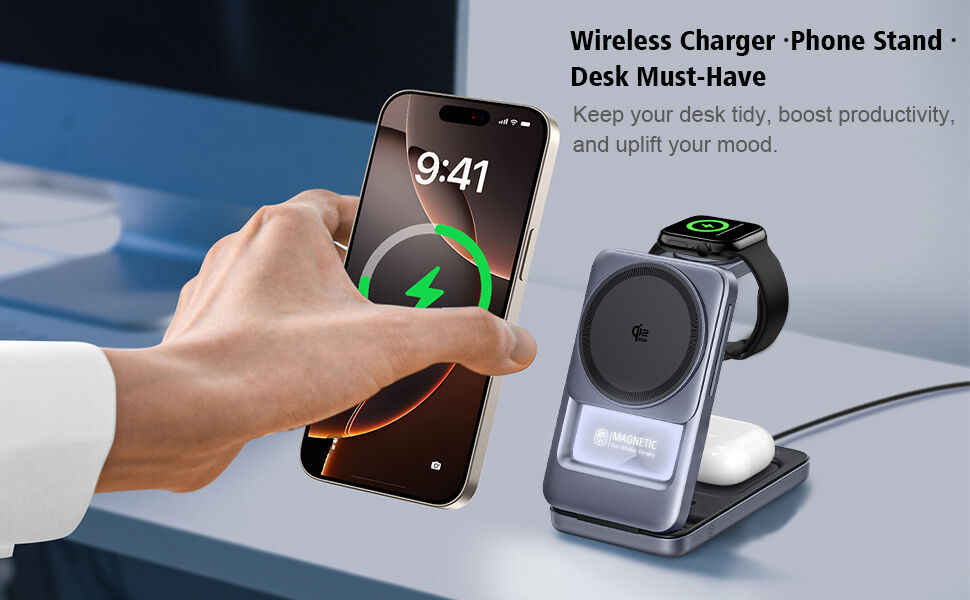 Q29 Qi2.2 3v1 сгъваема магнитна безжична Стойка за iPhone / Apple Watch / AirPods - 25W - бяла