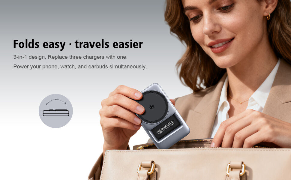 Q29 Qi2.2 3v1 сгъваема магнитна безжична Стойка за iPhone / Apple Watch / AirPods - 25W - бяла