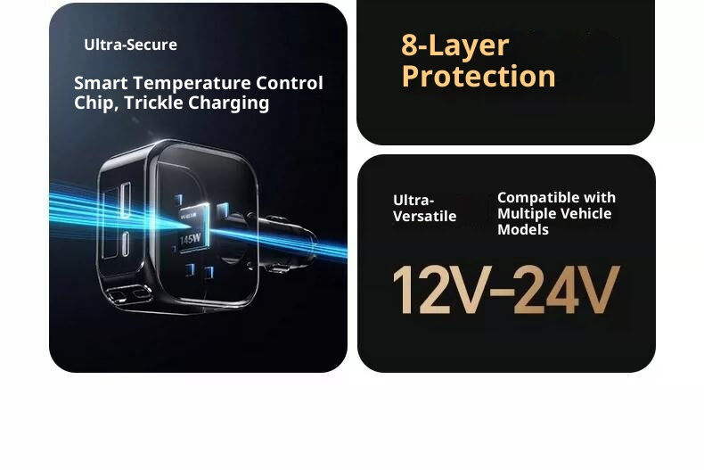 UGREEN EC604 комплект зарядно устройство за кола с портове 2x USB-C / USB-A и прибиращ се Кабел USB-C - 145W - 70 cm - сиво UGREEN EC604 комплект зарядно устройство за кола с портове 2x USB-C / USB-A и прибиращ се Кабел USB-C - 145W - 70 cm - сиво
