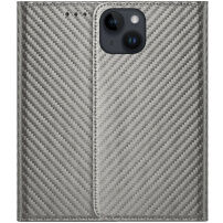 Флип калъф с мотив на въглеродни влакна за iPhone 13 mini - сиво