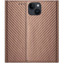 Флип калъф с мотив на въглеродни влакна за iPhone 14 Plus - кафяв