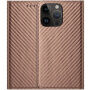 Флип калъф с мотив на въглеродни влакна за iPhone 13 Pro Max - кафяв