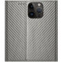 Флип калъф с мотив на въглеродни влакна за iPhone 13 Pro Max - сиво