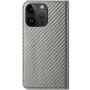 Флип калъф с мотив на въглеродни влакна за iPhone 13 Pro Max - сиво