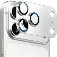 ENKAY Закалено стъкло с метална рамка за защита на лещите на камерата за iPhone 18 Pro - сребристо