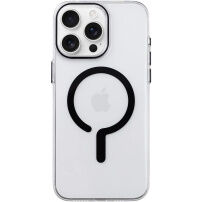 Прозрачен Кейс от твърда пластмаса с черен MagSafe за iPhone 15 Pro Max - чист