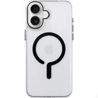 Прозрачен Кейс от твърда пластмаса с черен MagSafe за iPhone 16 - чист
