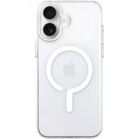 Прозрачен Кейс от твърда пластмаса с бял MagSafe за iPhone 16 Plus - прозрачен