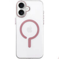 Прозрачен Кейс от твърда пластмаса с розов MagSafe за iPhone 16 Plus - прозрачен