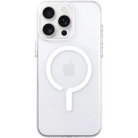 Прозрачен Кейс от твърда пластмаса с бял MagSafe за iPhone 16 Pro - прозрачен