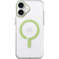 Прозрачен Кейс от твърда пластмаса със зелен MagSafe за iPhone 17 - чист