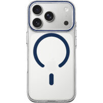 Прозрачен Кейс от твърда пластмаса със синьо MagSafe за iPhone 17 Pro / 18 Pro - прозрачен